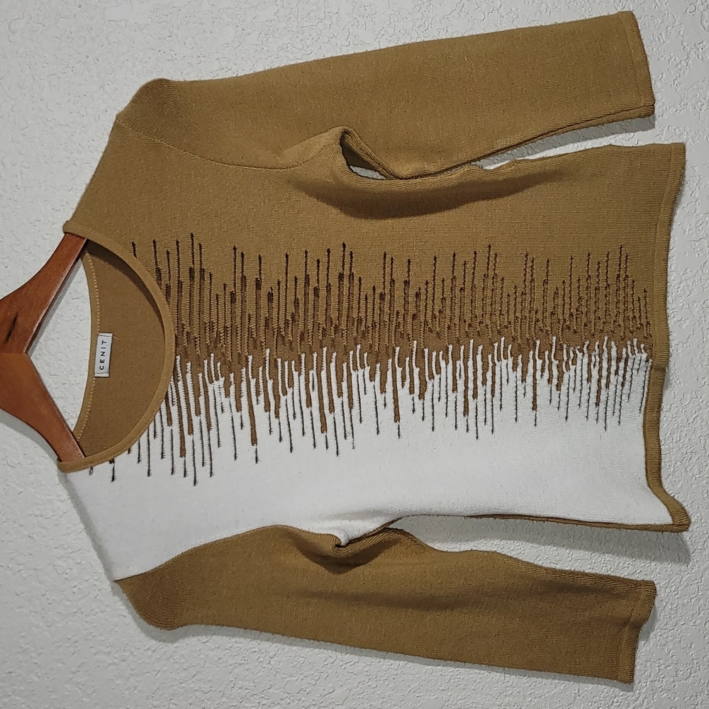 Vintage CENIT Camel, Ivory & Sheer Qtr. Sleeve Sweater Sz. S